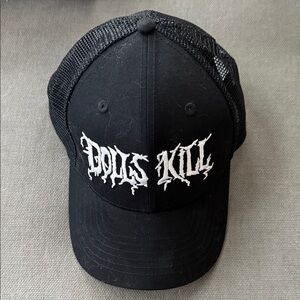 Dolls Kill Black Trucker Hat with White Logo
